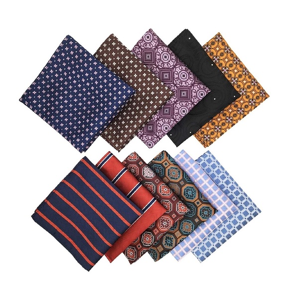 Mens Set of 11 Striped Check Floral Pocket Squares - Picture 2 of 7